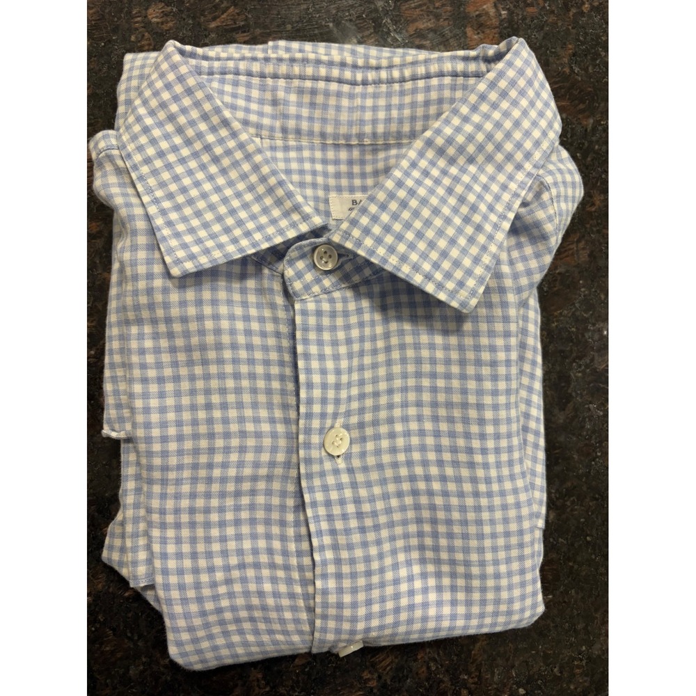 Barba Napoli Mens Gingham Button Down Shirt Blue White Cotton Italy Size L - Picture 10 of 13